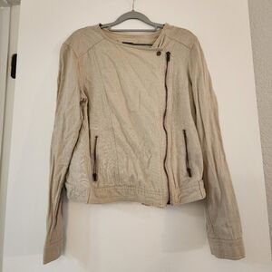 GAP linen moto jacket, M, beige with subtle metallic